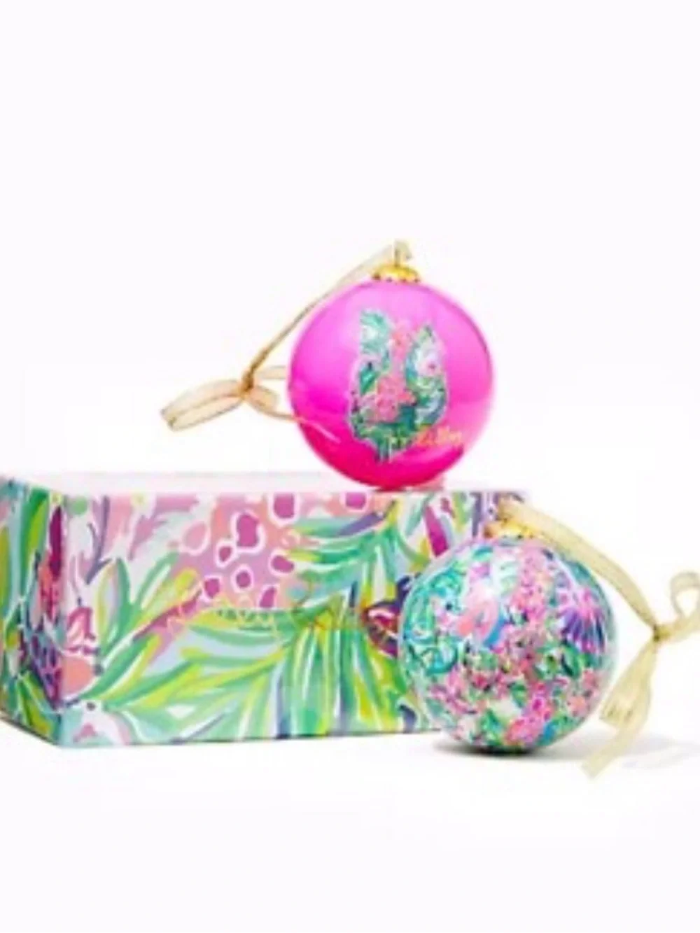Lilly Pulitzer Pink & Green Decorative Ornament Set of 6